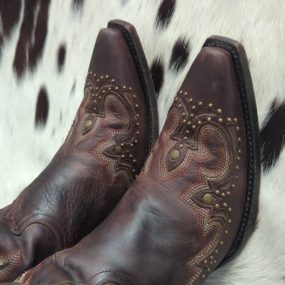 CORRAL ladies fancy studded brown leather boots style #G1031 snip toe sz 7 - Picture 12 of 16